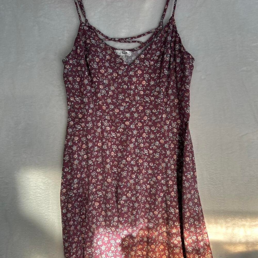 Nine Britton Floral Mini Dress Womens XL Burgundy Strappy V-Neck Sun Dress